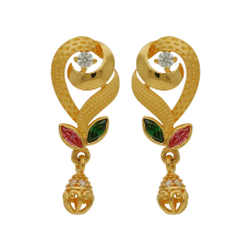 Leaf Pattern Trendy Gold Earrings With Beads